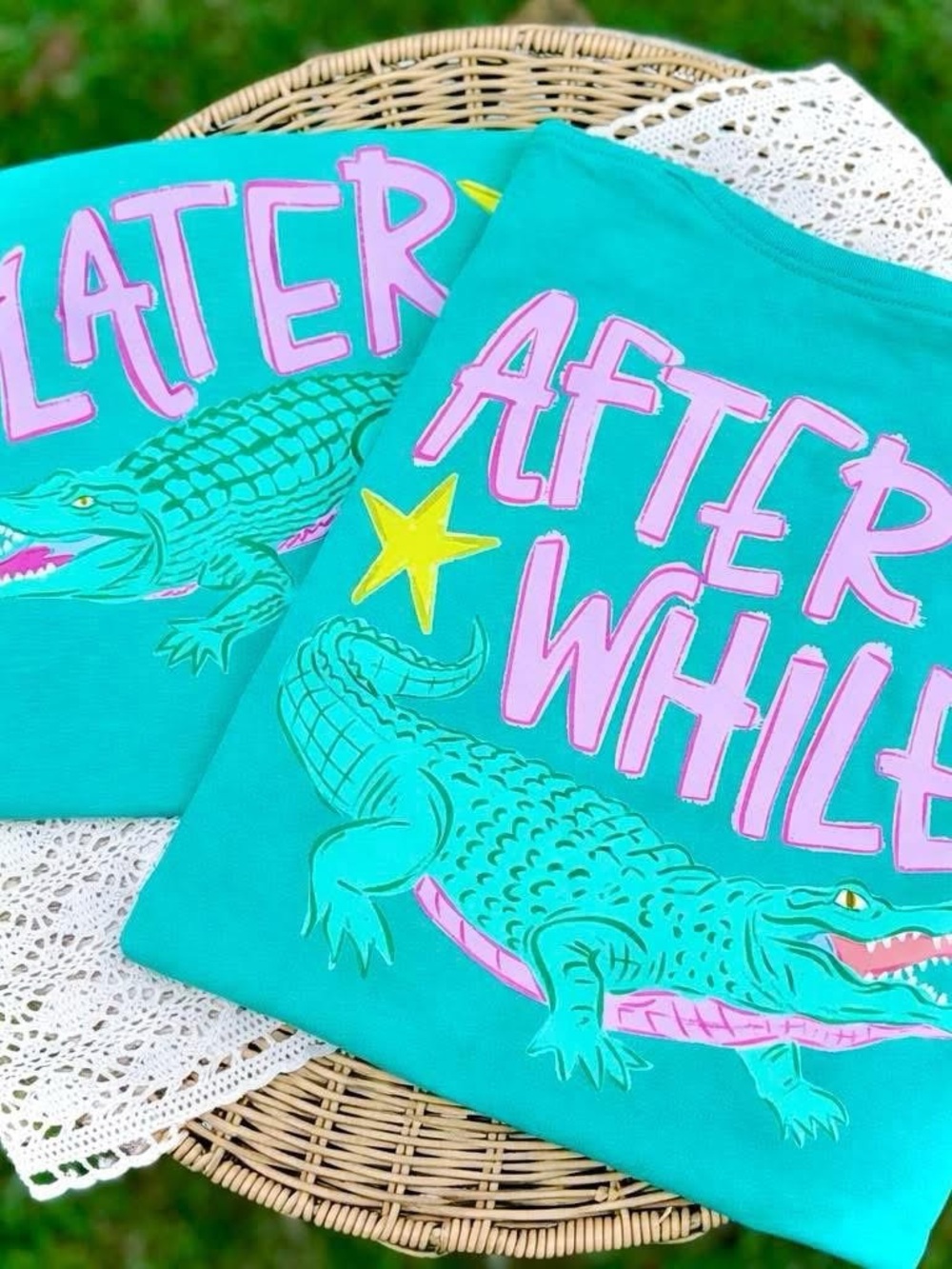 Comfort Colors Teal Short Sleeve Tee with Pink Graphic